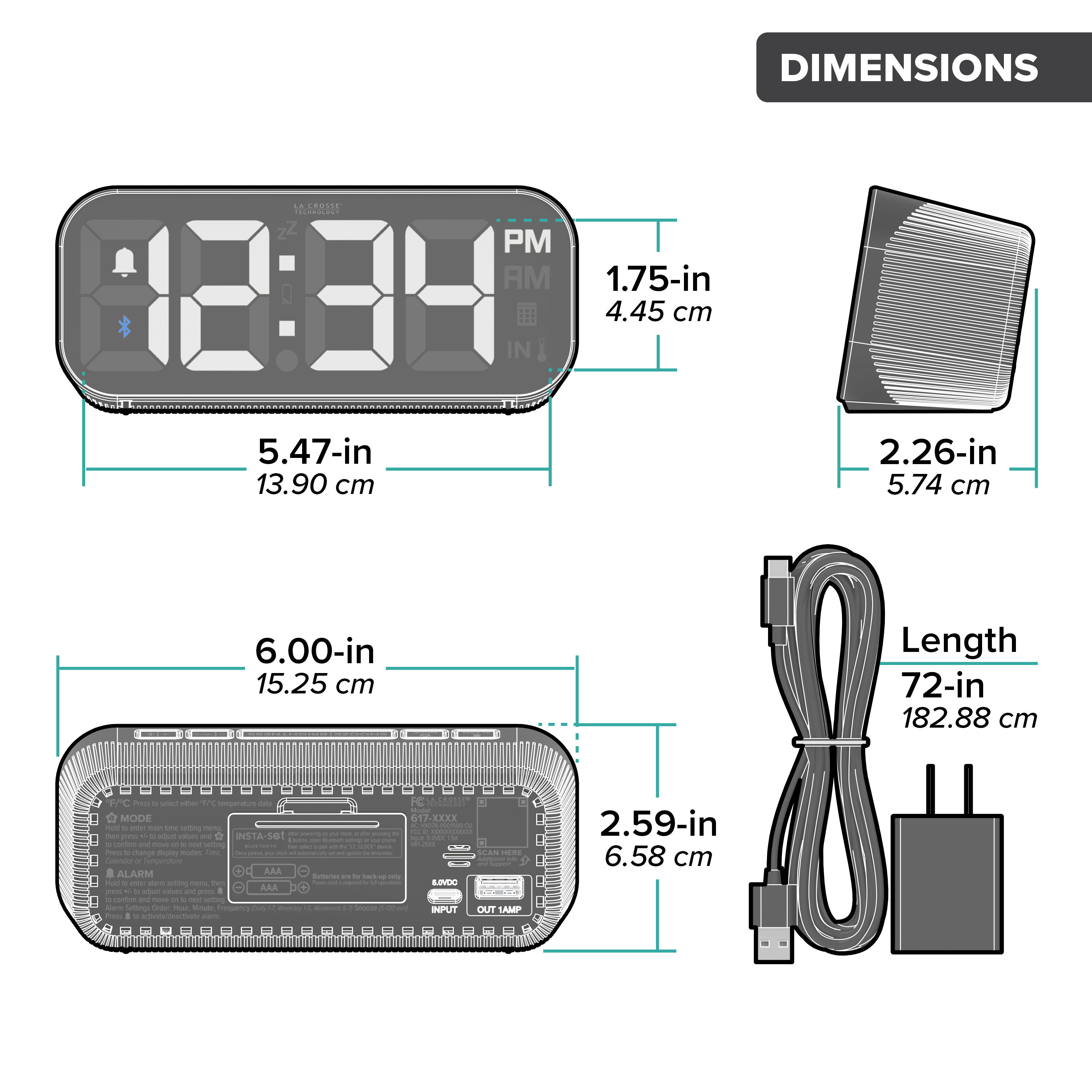 6*0様 GADID ANONIEM LOGG ブラック サイズ0 617-714 Insta-Set Digital LED Alarm Clock with Bluetooth® Technology -